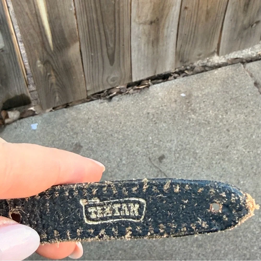 Vintage Black Leather Belt with Silver Buckle Size 32